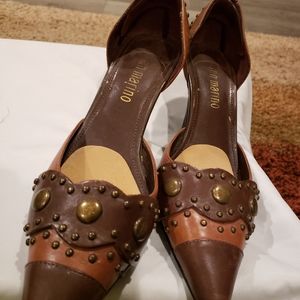 Ann Marino  Women's high heels. Dark brown and tan with some silver buttons